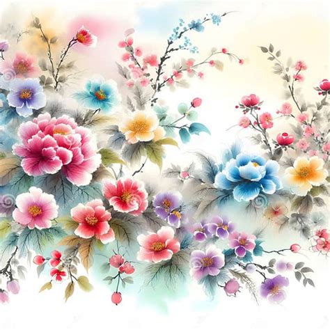 acrylic painting  bird  spring flower stock illustration