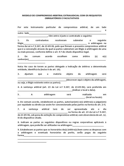 Compromisso E Arbitragem - Compromisso Arbitral - Modelo | PDF | Arbitragem | Sentença (jurídico)