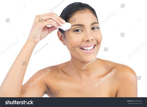 Smiling Nude Brunette Holding Cotton Ball Stock Photo Shutterstock