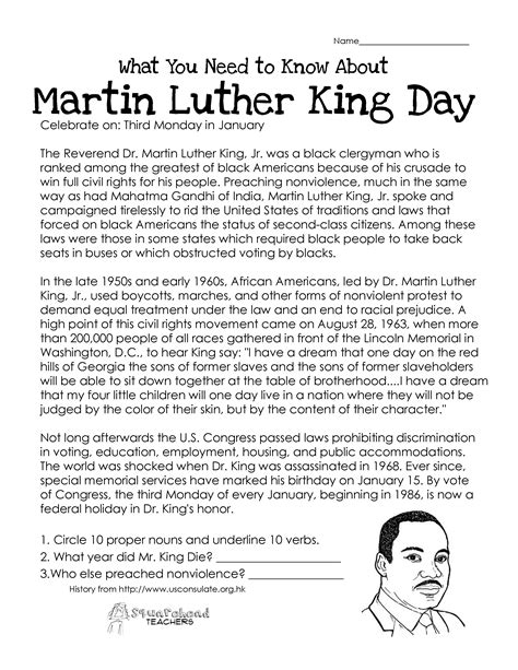 Free Martin Luther King Worksheets