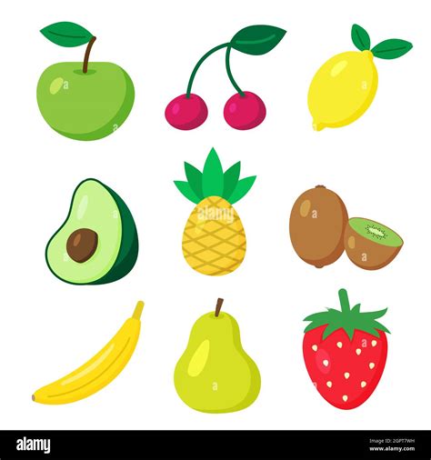 Conjunto De Frutas Y Bayas Vectoriales Estilo Plano De Dibujos