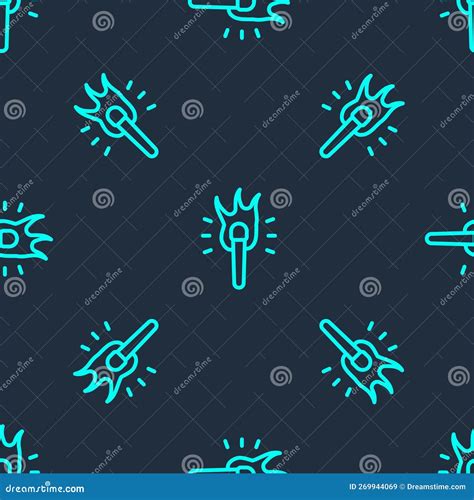 Green Line Torch Flame Icon Isolated Seamless Pattern On Blue