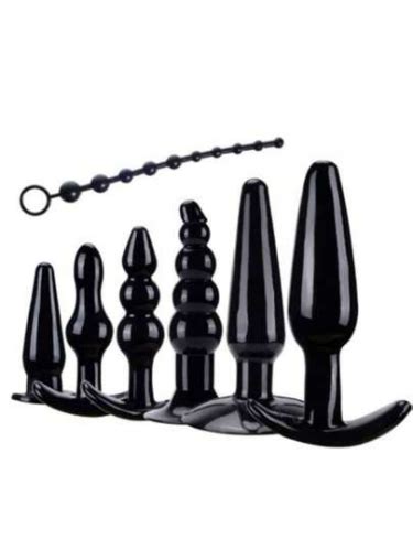 Anal Starter Kit Di Plug Dildo Corde Anali Unisex In TPE Nero Impermeabili Modelli E Misure