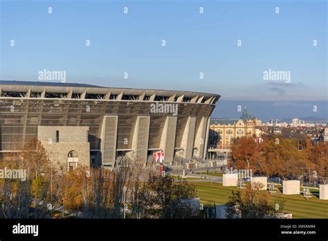 The Puskas Ferenc Stadium In Budapest Hungary Against A Blue Sky Stock