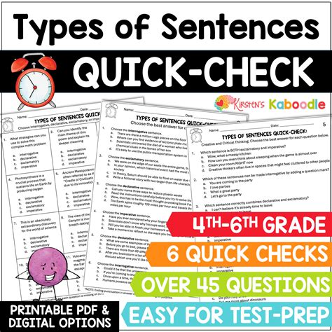 Types of Sentences Quick Check Worksheets 4th, 5th, & 6th Grade