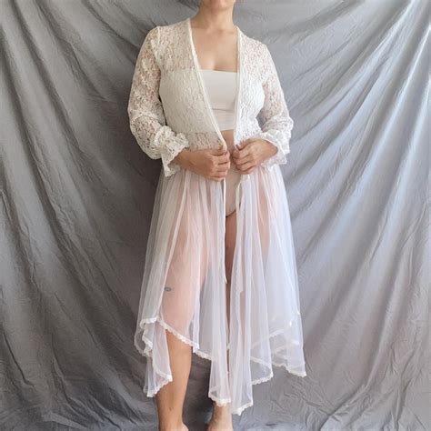 80s Vintage White Lace Lingerie Robe Size Women S Depop