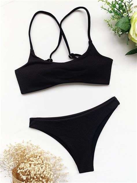 Emmiol Free Shipping Cross Back Halter Bikini Set Black M In Bikini Sets Online Store Emmiol