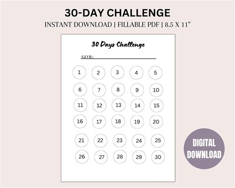 30 Day Challenge Tracker 30 Day Challenge Printable 30 Day Habit Tracker 30 Day Goal Tracker 30