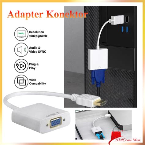 Jual Hdmi To Vga Adapter Laptop Kabel Adapter Konektor Hdmi To Vga