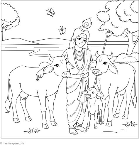 Krishna Radha Colouring Pages