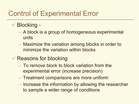 Control Of Experimental Error Blocking