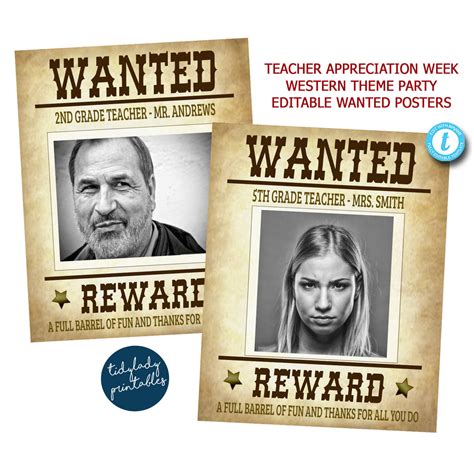 Wanted Poster Printable Western Theme Teacher Appreciation — Tidylady