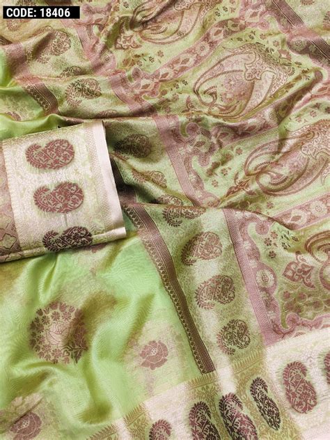 Pista Green Color Organza Silk Saree With Zari Weaving Work