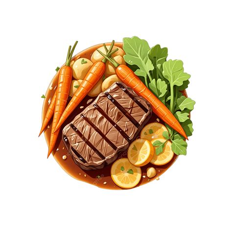 Steak Carrot And Green Vegetables Combination Plate, Old And Weak
