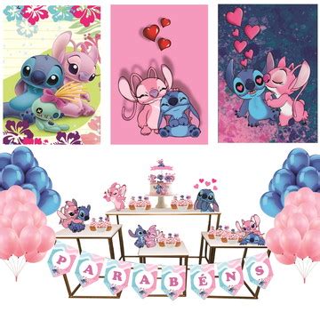 Festa Do Stitch Rosa Simples - Decoracao de festa stitch rosa simples kit medio poster a3 | Compre ...