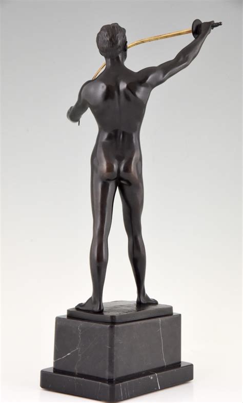 Art Deco Bronze Sculpture Of A Male Nude Fencer Deconamic