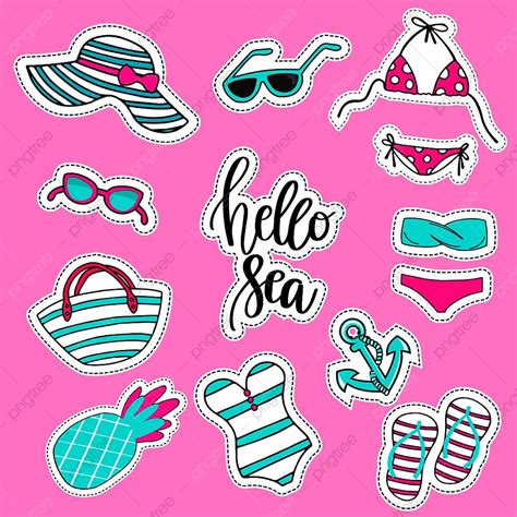 Summer Element Collection Vector Art Png Stickers Set Summer Beach