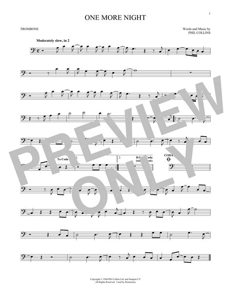 One More Night (Phil Collins) | Sheet Music: Trombone Solo | PDF Download