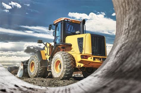 Powerful Wheel Forklift With Telescopic Mast At The Construction Site