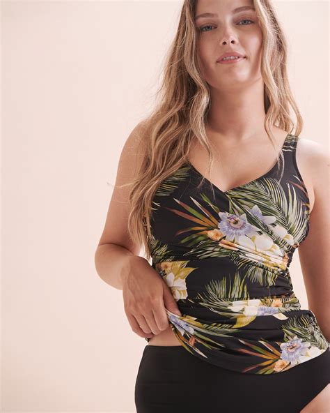 EVERYDAY SUNDAY Exotic Tiki Tankini Top Black Floral Bikini Village