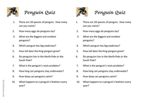 Penguin Quiz English ESL Worksheets Pdf Doc