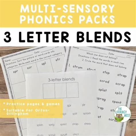 Three Letter Consonant Blends Orton Gillingham Multisensory Activities