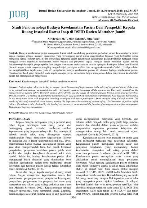 PDF Studi Fenomenologi Budaya Keselamatan Pasien Dari Perspektif