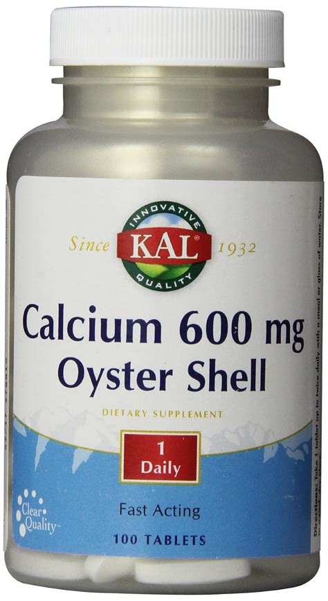 Kal Calcium Oyster Shell Tablets 600 Mg 100 Count Health And Personal Care