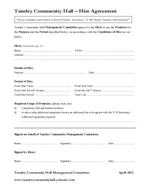 Fillable Online TCH Hire Agreement 04 2012 Docx Registration Form Fax