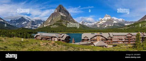 Many Glacier Panoramic View Of Swiss Chalet Style Historic Many