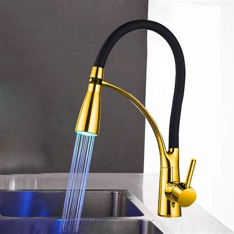 Modern Polished Golden Kitchen Faucet Pull Out Down Spout Kitchen