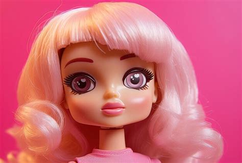Premium Photo A Photo Of A Blonde Haired Doll On A Pink Background In The Style Of Closeup