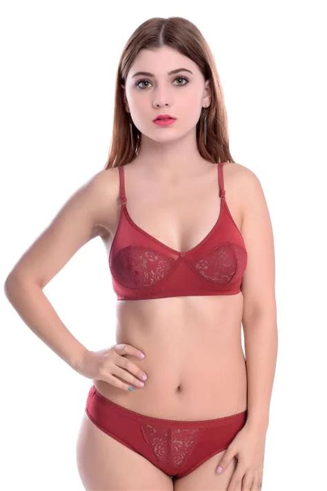 Buy Women Net Bra Panty Set For Lingerie Set Pack Of Color Maroon Online At Best