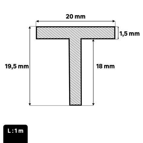 Profil T Aluminiu Natural 20 X 195 X 15 Mm L 1 M