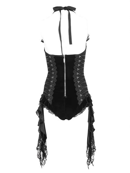 Black Gothic Zip Up Halter Sexy Velvet Lingerie Devilnight Co Uk