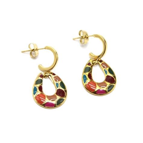 Bo Boucles D Oreilles Mini Cr Oles Acier Dor Avec Ecailles Email