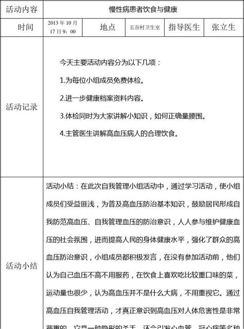 大木镇五谷村高血压自我管理小组活动记录word文档免费下载文档大全