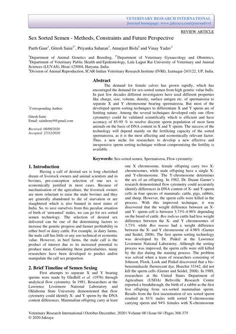 PDF Sex Sorted Semen Methods Constraints And Future Perspective