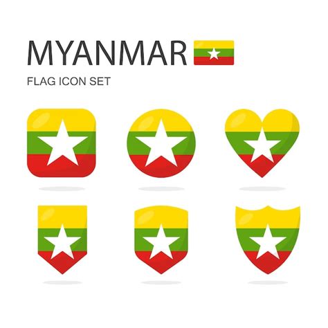 Premium Vector Myanmar 3d Flag Icons Of 6 Shapes All Isolated On