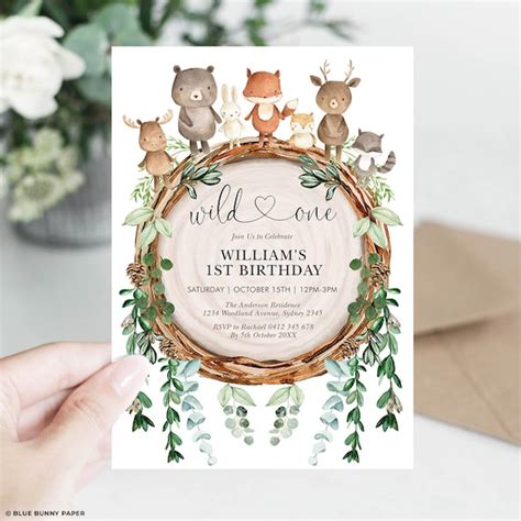 Paper Party Supplies Editable Woodland Invitation Template Floral St