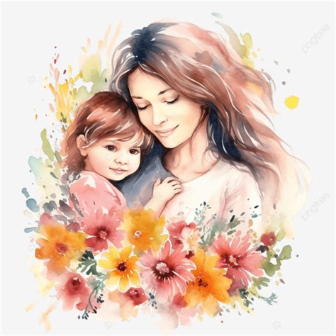 Happy Mother Day Illustration Water Color Mother Woman Mom Png