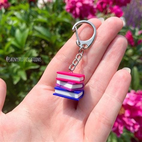 Subtle Bisexual Pride Flag Keychain Stacked Books Subtle LGBTQ Flag Queer Gay Bi Pride Month