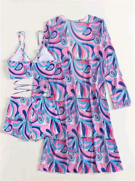 3pcs Pring Bikini With Long Sleeve Cardigan Fashion Summer Beach Swimsuit Women CJdropshipping