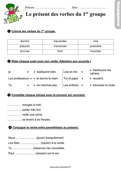 Les Verbes En Er Verbe Exercice Verbe Exercices Conju