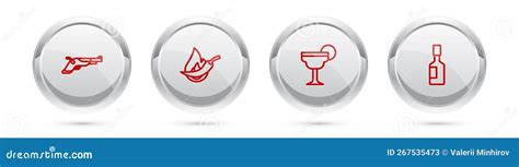 Set Line Vintage Pistols Hot Chili Pepper Pod Margarita Cocktail And Tabasco Sauce Silver