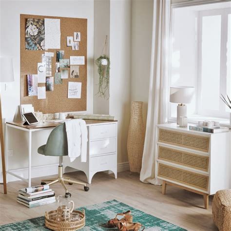 Commode Tiroirs Blanche Cannage En Rotin Suzelle Maisons Du Monde