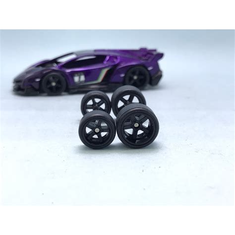 Z141 Tayar Getah Rubber Wheels 1 64 Hot Wheels 5 Spoke Race Black 10 12mm For Lambo Veneno
