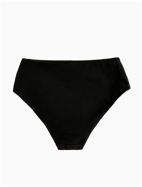 Siyah Kadın Yüksek Bel Bikini Altı Metal Aksesuar Detaylı Dokulu