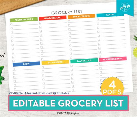 Grocery List Template Editable Category Color Create From Scratch Show