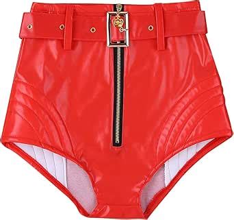 Amazon Iiniim Women S Pu Leather Front Zipper Booty Shorts Hot Pants Rave Dance Costumes